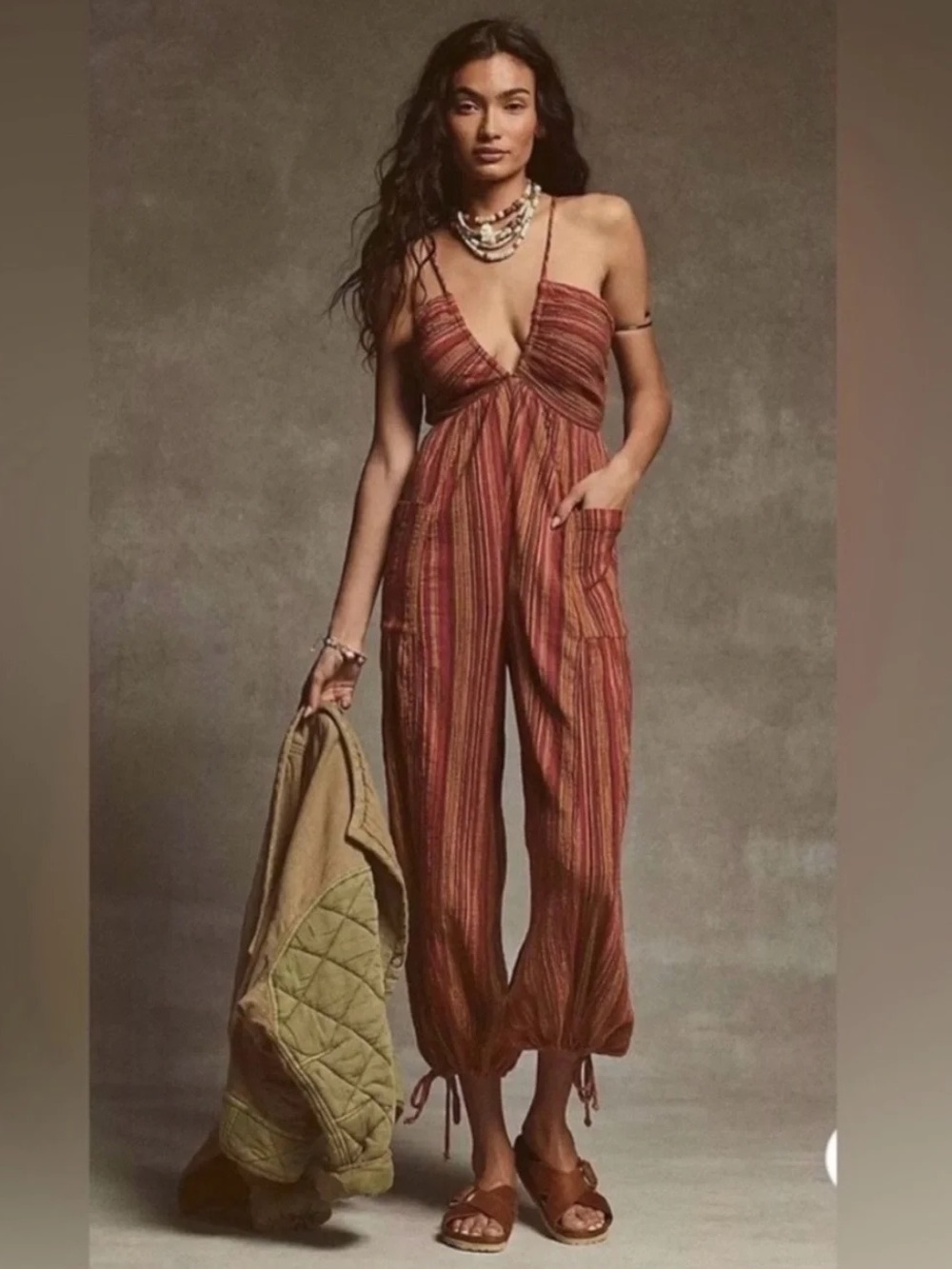 Free People Sundaze Striped Cotton Jumpsuit Size Small